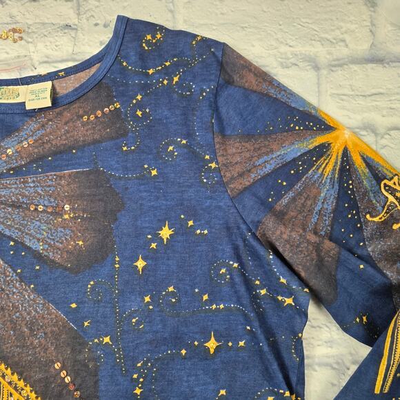 NWOT Collections Etc Top Nativity Stars Navy Long Sleeve Sequins Christmas XL - Picture 9 of 16
